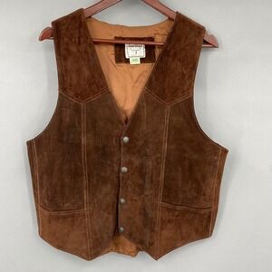 Steer Brand Mens Vintage Brown‎ Suede Leather Western Vest Snap Front Size Large